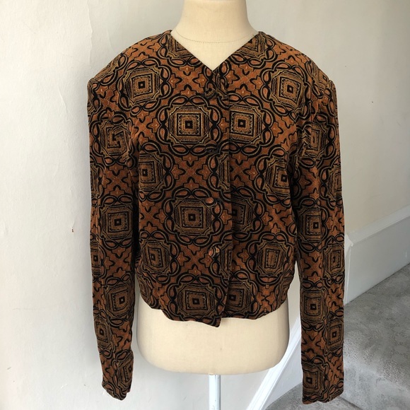 Vintage Jackets & Blazers - Vintage In•Wear Tile Print Metallic Velvet Jacket
